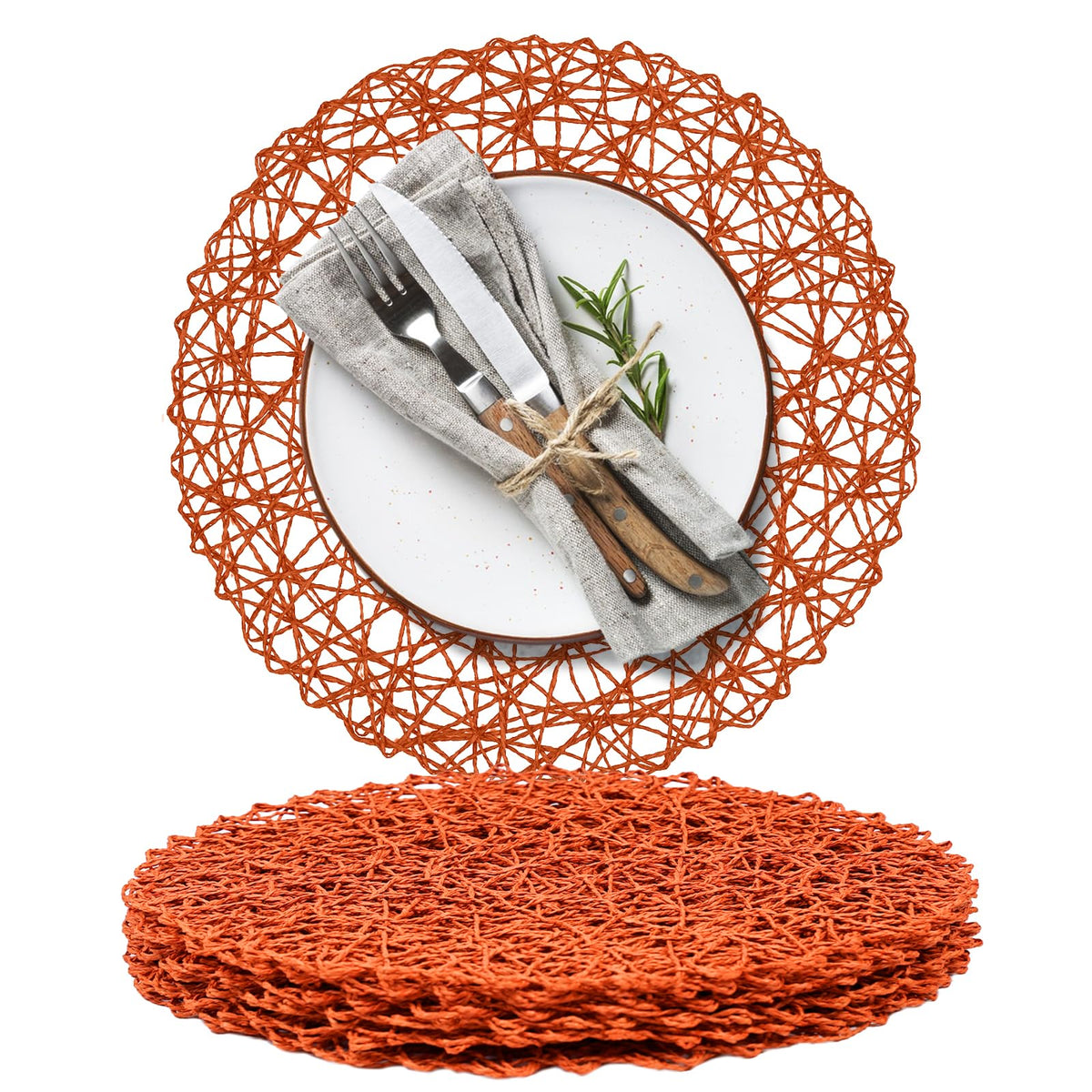 AHHFSMEI Paper Braided Round Placemats Set of 8 Natural Non-Slip Heat Resistant Table Mats for Dining Tables Woven Indoor & Outdoor Place mats(Coffee,8)