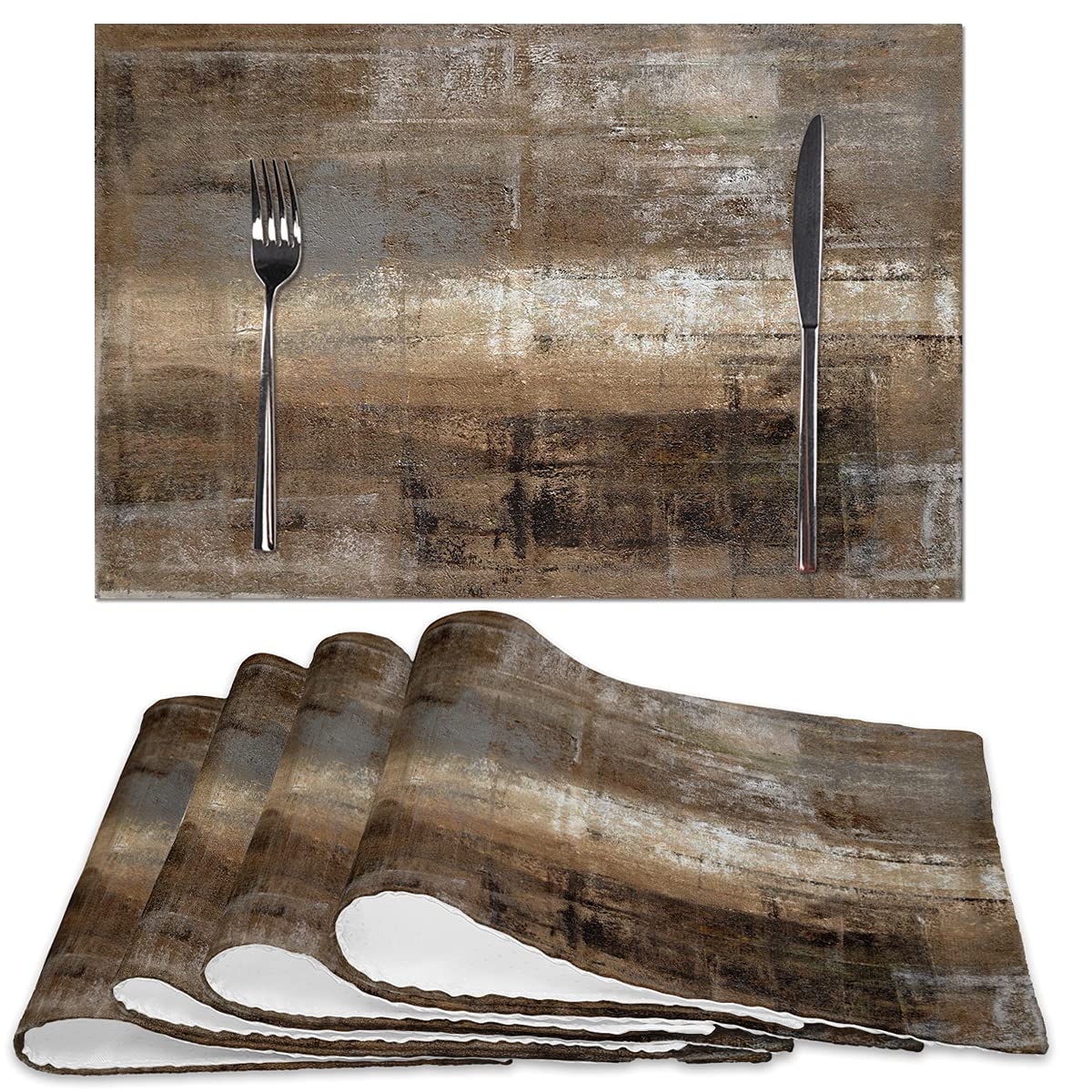 Blue and Grey Placemats Set of 4 Modern Abstract Art Placemats Heat Resistant Non-Slip Artwork Dining Placemats Washable Table Mats for Home Kitchen (Blue and Grey, 18"X12")