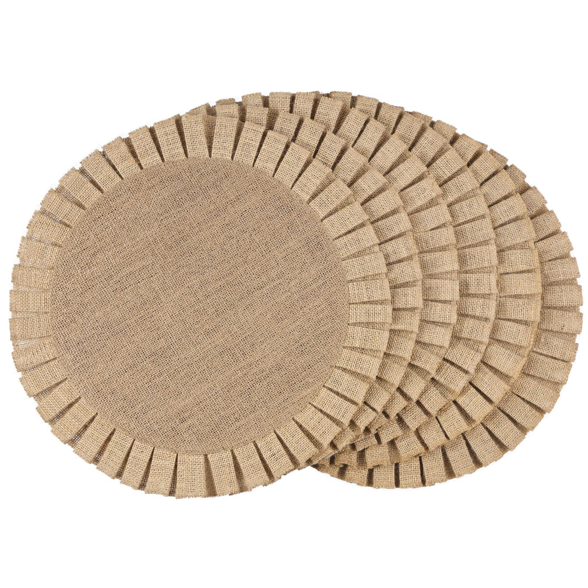 FunWheat Burlap Round Braided Placemats Set of 12 for Dining Tables 15 Inch Heat Resistant Jute Table Mats Farmhouse Woven Fabric Natural Place mats (Brown Jute Lace)