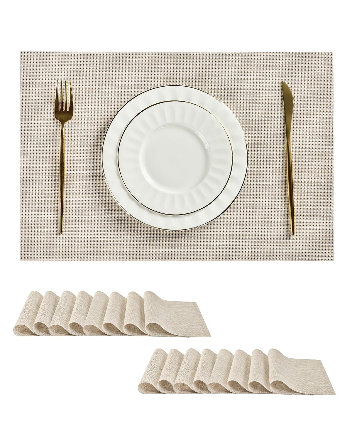 Beige White Placemats Set of 4 - Heat Resistant Non-Slip Place mats for Dining Table, Washable Durable PVC Vinyl Woven Table Mats(Beige White, 4)