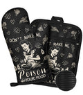 Slohif Funny Oven Mitts and Pot Holder for Women - Heat Resistant Black Cute Novelty Kitchen Oven Mittens 100% Cotton, Non-Slip Silicone Surface Pot Holder for Baking and Cooking Accessories