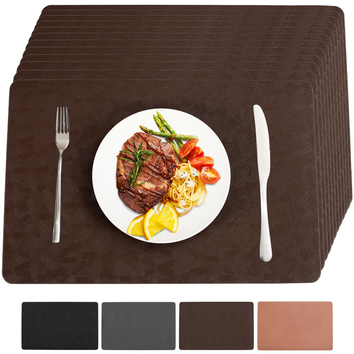 Vinyl Plastic Placemats Set of 6 Waterproof Wipeable Table Mats