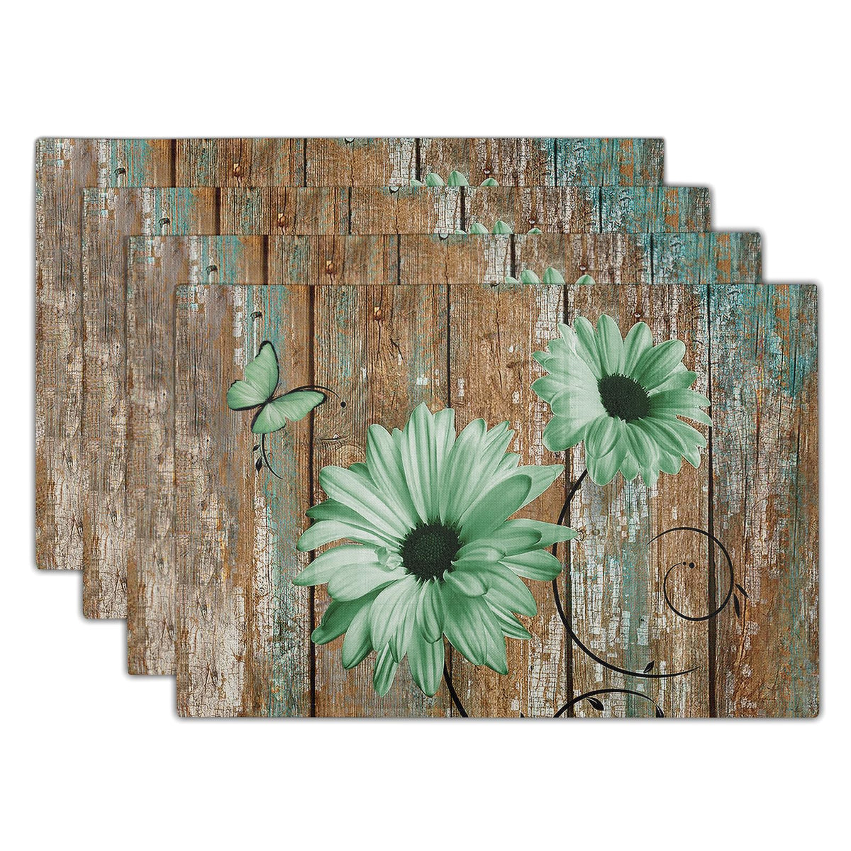 Giwawa Boho Ethnic Placemats Set of 4 Vintage Orange Brown Retro Flower Decorative Linen Table Place Mats 12"x18" Rustic Country Style Floral Place Mats Heat Resistance for Kitchen Dining Farmhouse
