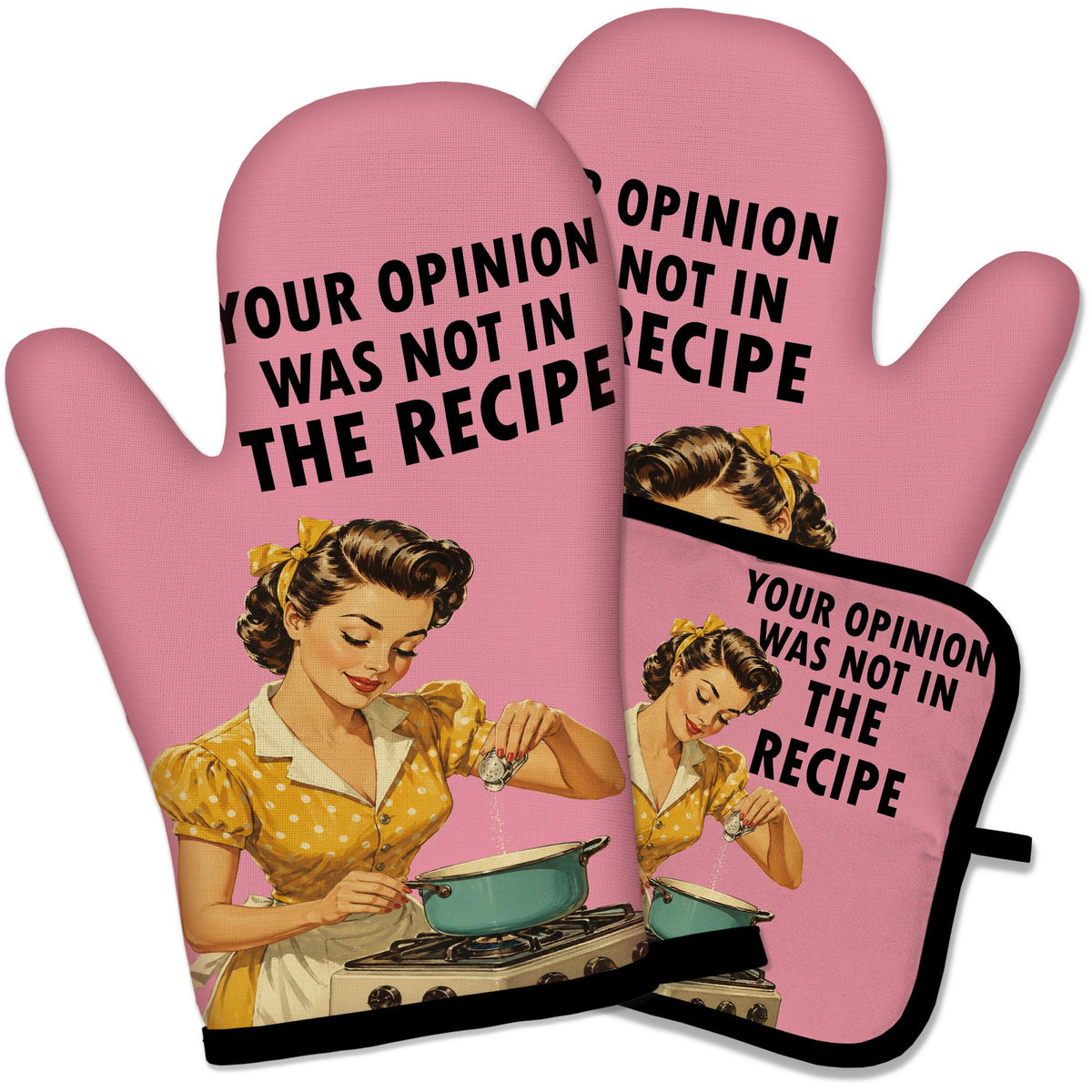 Funny Oven Mitts and Pot Holders Set, Baking Because Murder Cooking Mitts