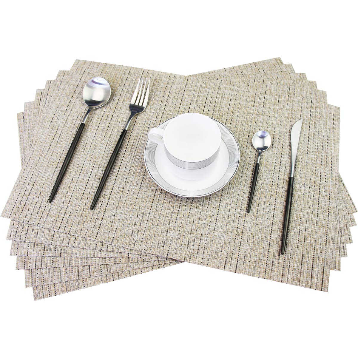 PIGCHCY Placemats,Washable Vinyl Woven Table Mats,Elegant Durable Placemats for Dining Table Set of 4 (18 x 12 inches, Navy Blue)
