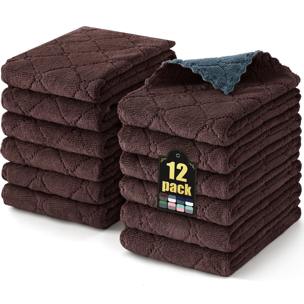 Mordimy 12 Pack Soft and Absorbent Kitchen Cloths, Dark Grey & White