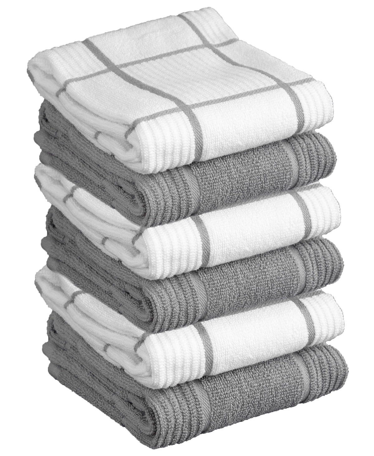 T-fal Solid & Checked Parquet Kitchen Towels: Highly Absorbent, Super Soft Long Lasting - 100% Cotton, 16"x26" Dish Towels for Cleaning & Drying Dishes, Pans, Glassware, or Countertops, (2-Pack), Gray