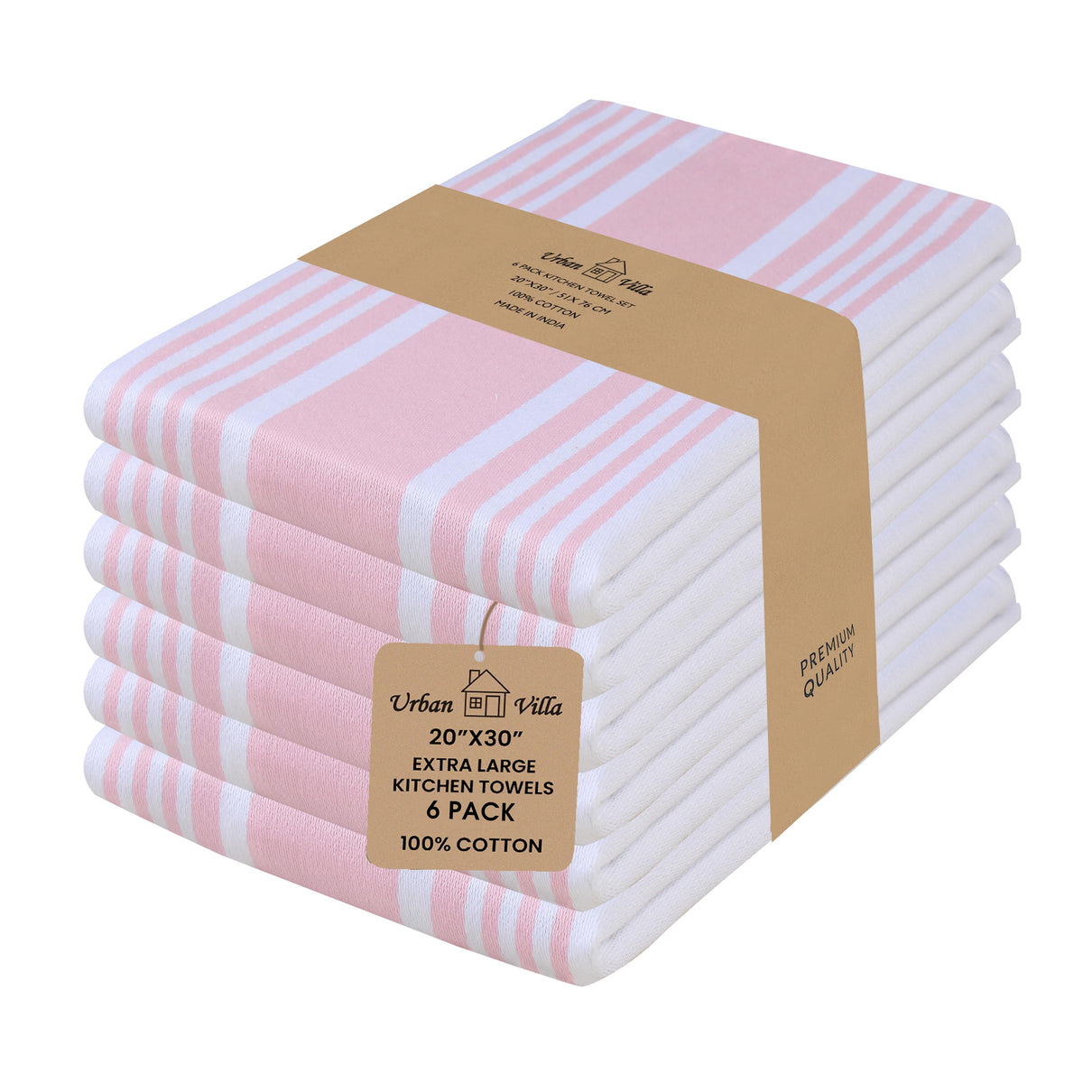 Urban Villa Kitchen Towels Cotton Dish Towels 12”x12” (Set of 8) Grey White