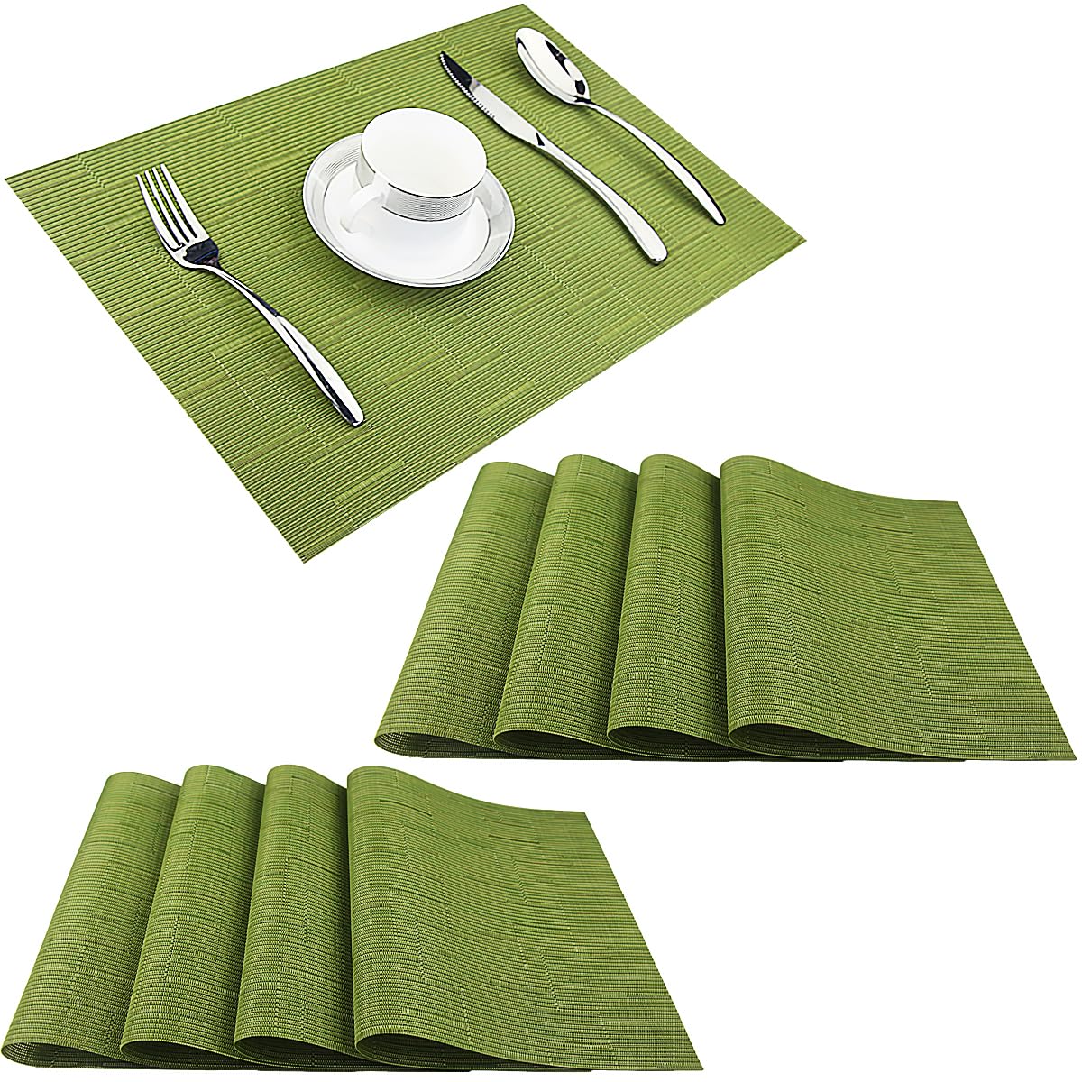 PIGCHCY Placemats,Washable Vinyl Woven Table Mats,Elegant Durable Placemats for Dining Table Set of 6 (Bamboo-Brown)