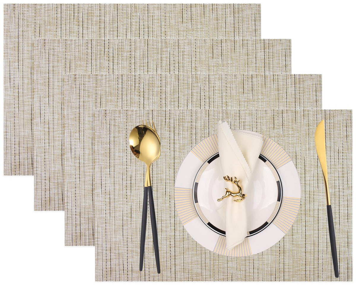 PIGCHCY Placemats,Washable Vinyl Woven Table Mats,Elegant Durable Placemats for Dining Table Set of 4 (18 x 12 inches, Navy Blue)