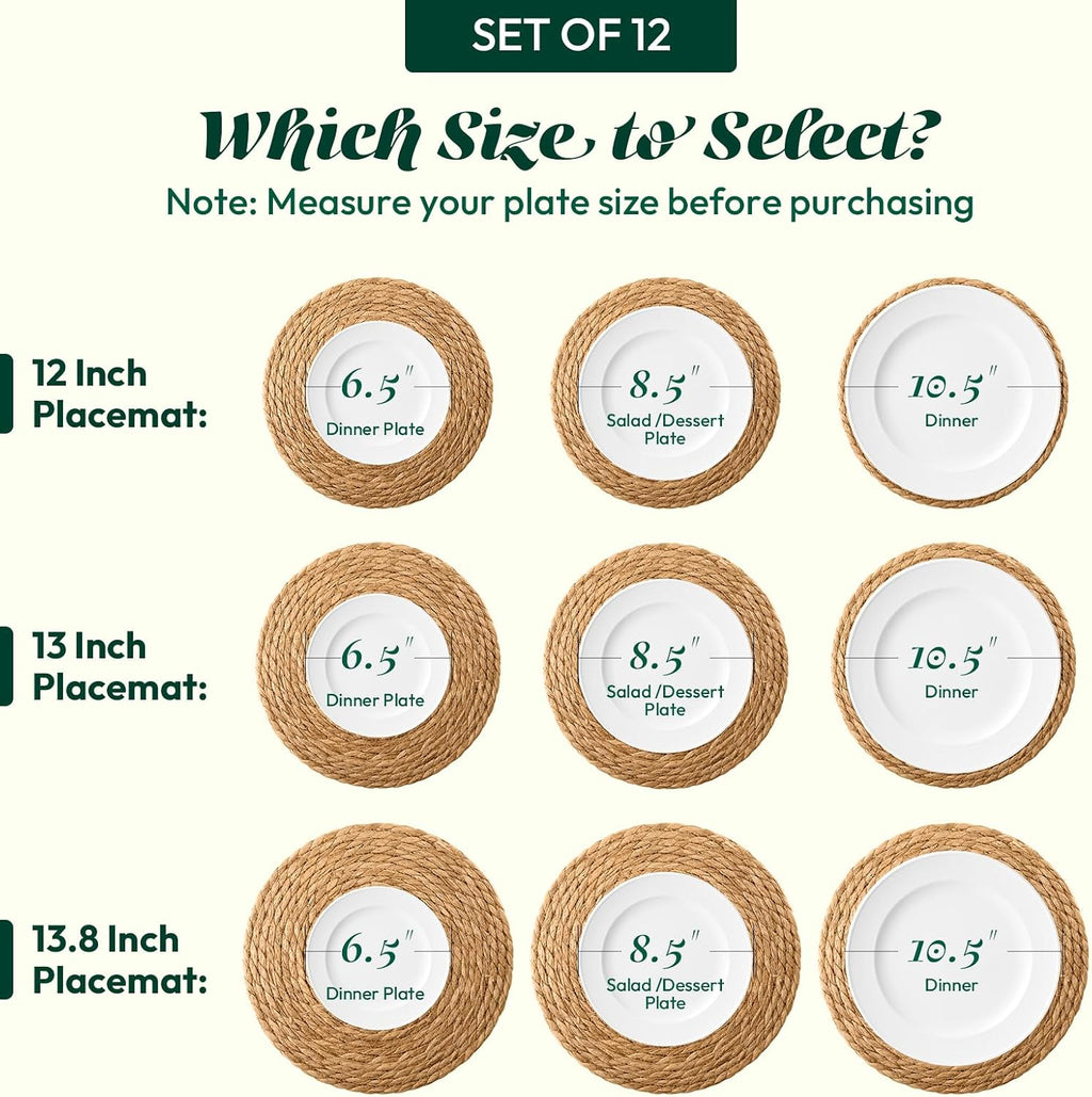 13" Round Woven Placemats Set of 12, Plate Chargers for Dining Table