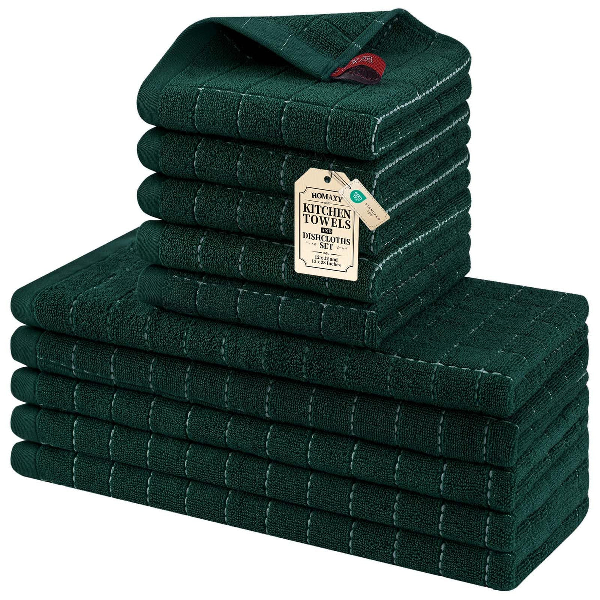 Homaxy Cotton Terry Kitchen Towels and Dishcloths Set of 8, Black