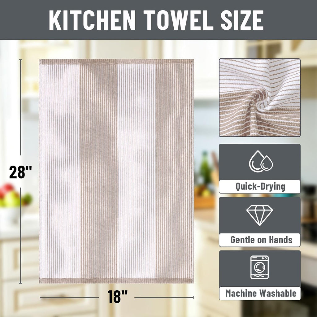 Homaxy Premium 100% Cotton Kitchen Towels 18"x28", 6 Pack, Khaki