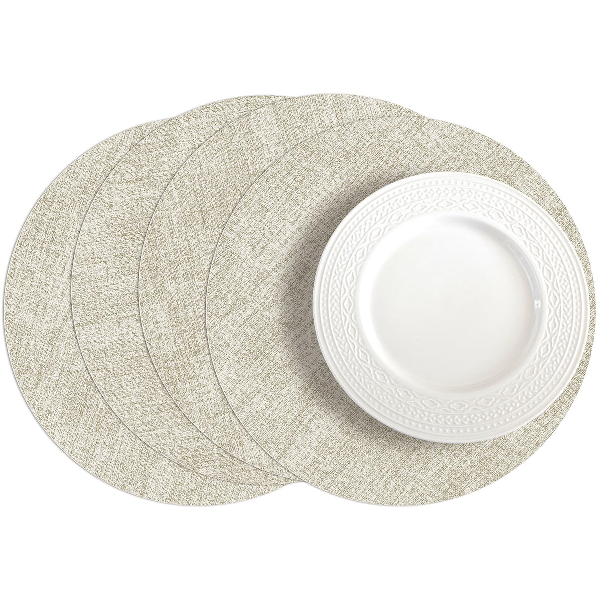 Romanstile Faux Leather Vinyl Placemats Set of 6, Beige