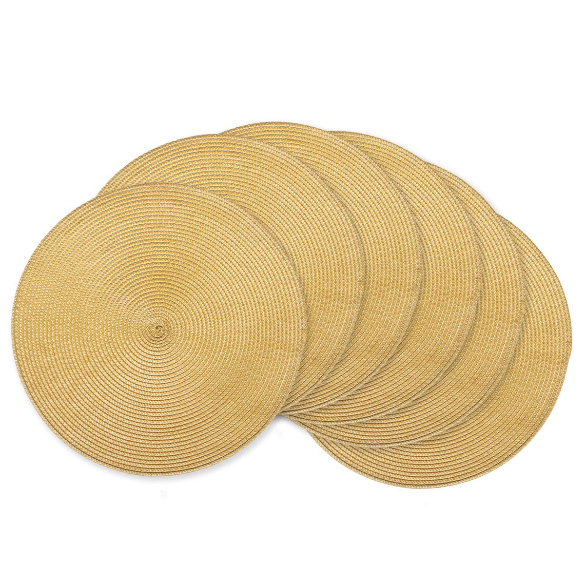 AHHFSMEI Round Placemats Set of 6 Heat Resistant Washable Non-Slip Woven Braided Table Mats for Dining Table Kitchen & Home Decor (Black)
