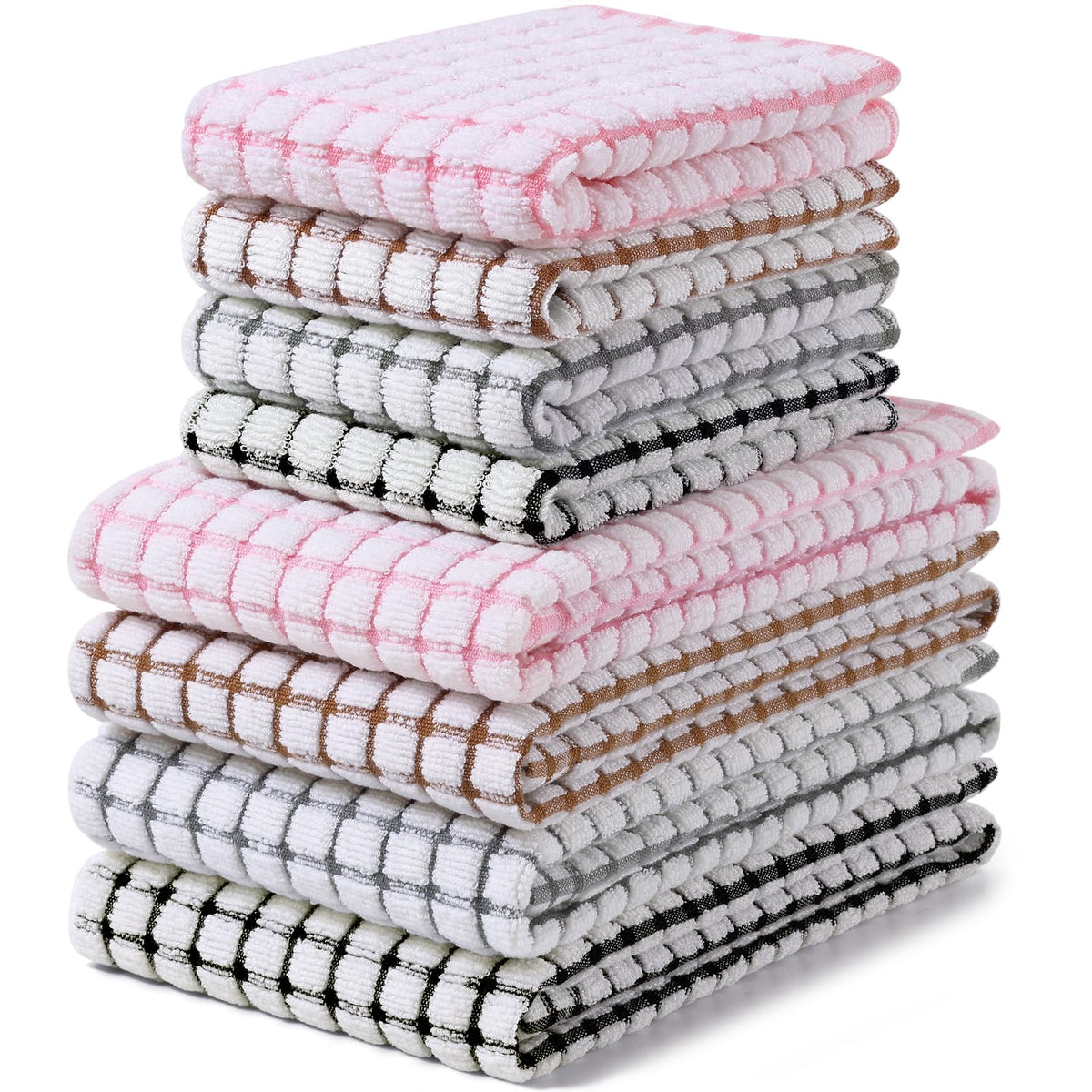 Homaxy Cotton Terry Kitchen Towels and Dishcloths Set of 8, Mixed Color