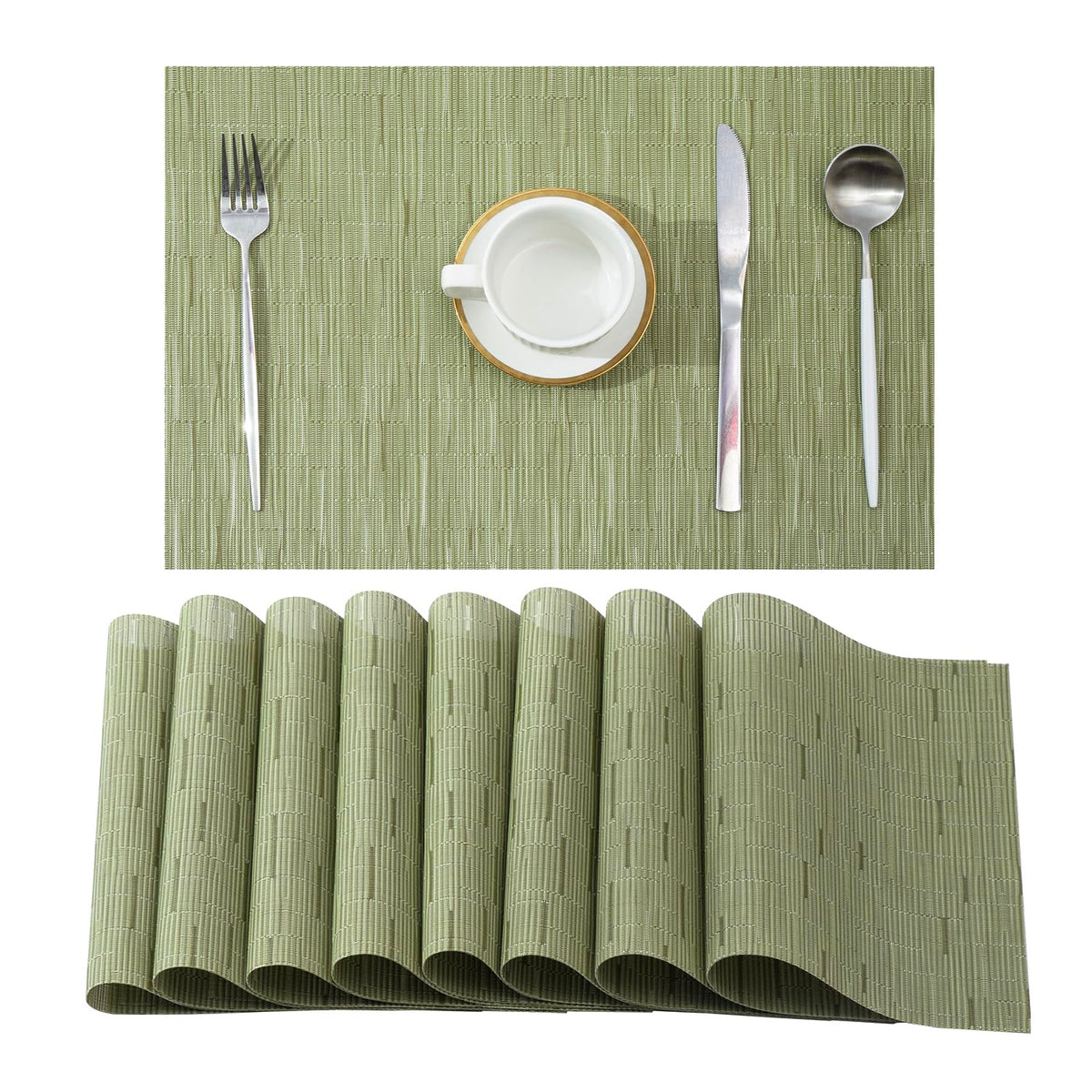 Beige White Placemats Set of 4 - Heat Resistant Non-Slip Place mats for Dining Table, Washable Durable PVC Vinyl Woven Table Mats(Beige White, 4)