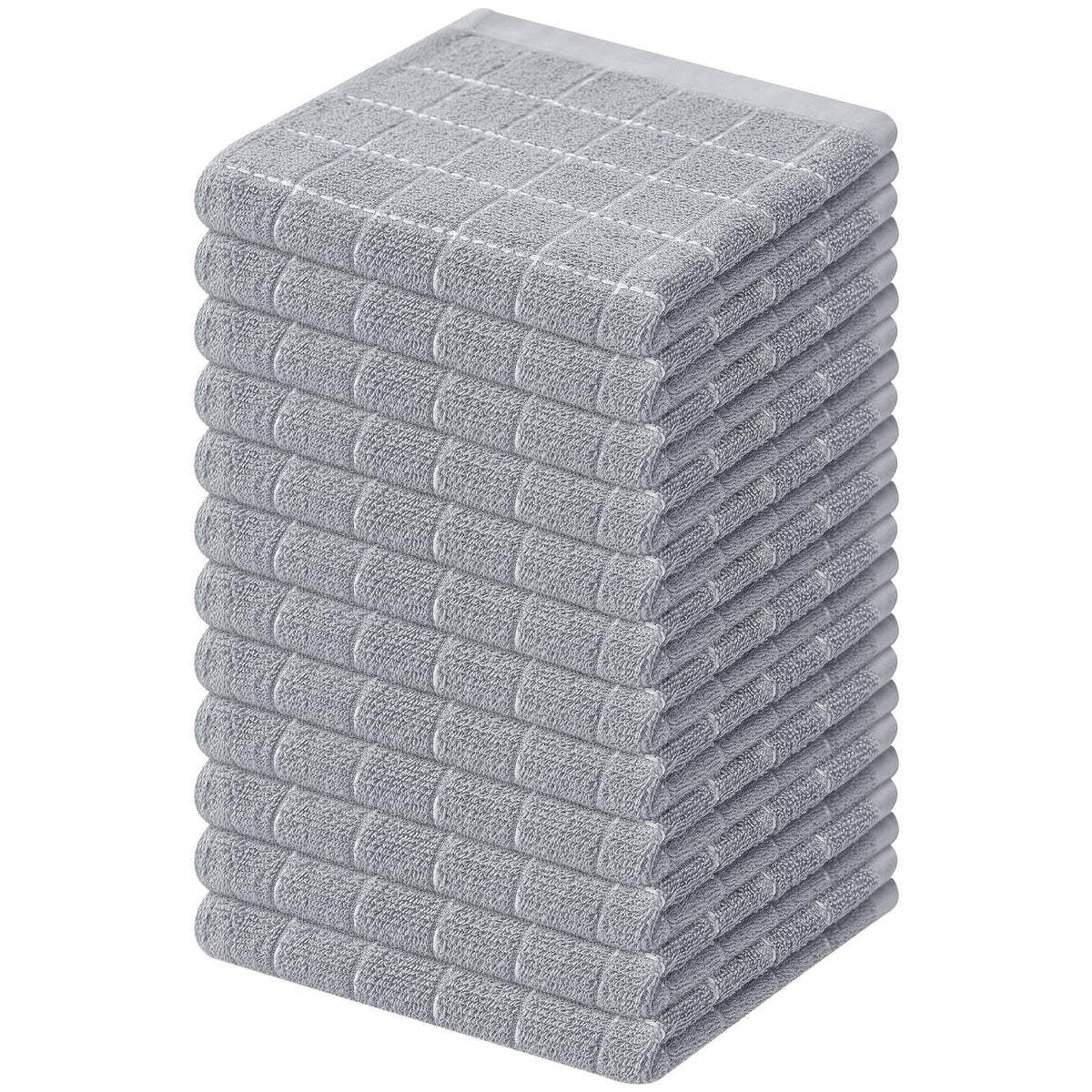 Mordimy Cotton Terry Checkered Kitchen Towels, 16"x 26", 4 Pack, Tan