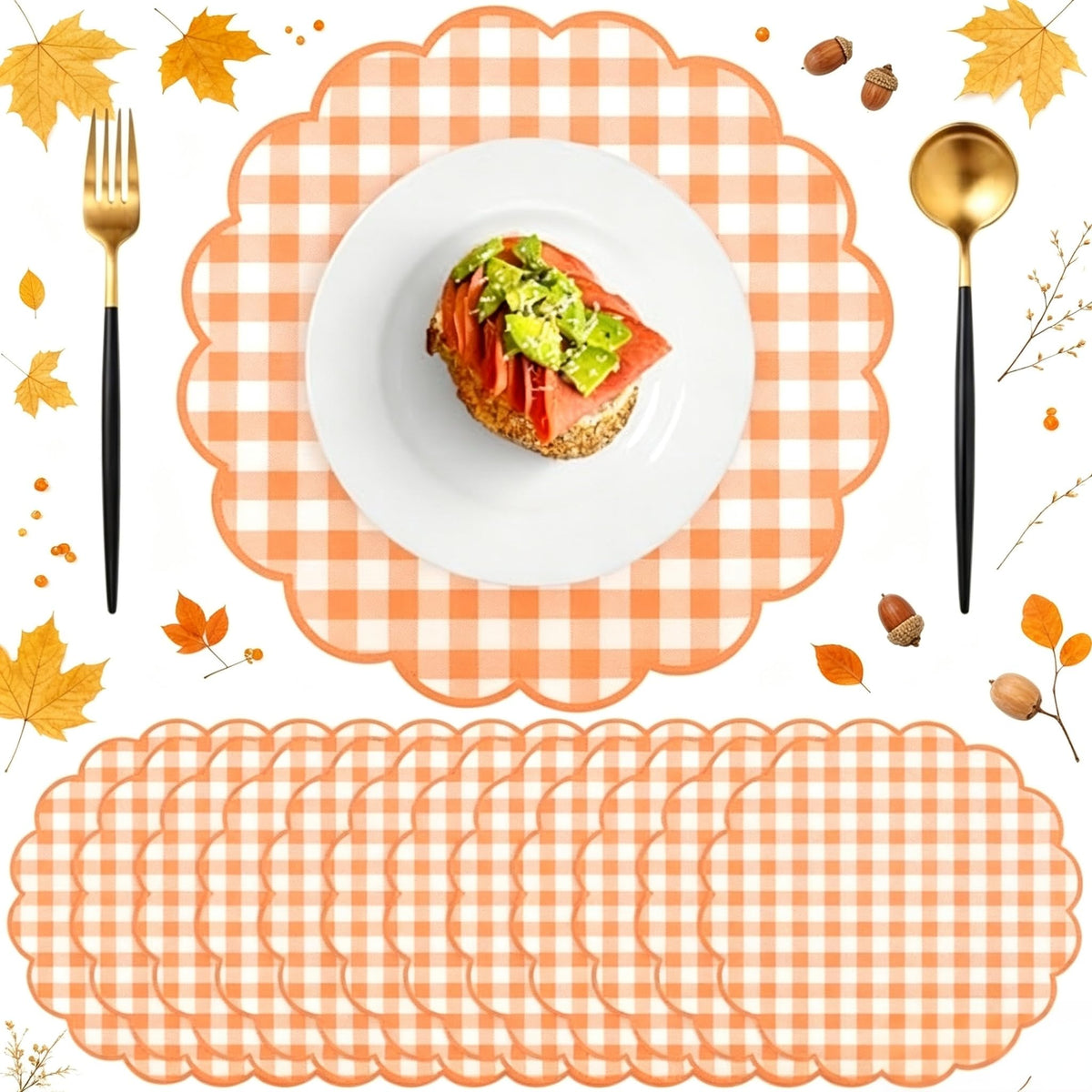 60 Pcs Sage Green Gingham Paper Placemats, Scalloped Checkered Place Mats