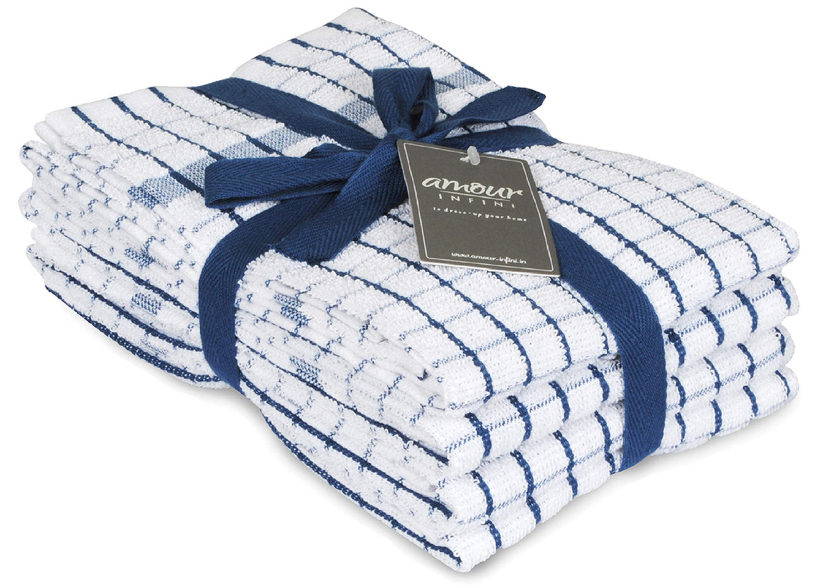 AMOUR INFINI Kitchen Towels Set of 4 - Highly Absorbent, Super Soft Terry Cotton 20x28 Inch Dish Towels with Hanging Loop - Hand & Tea Towels for Cleaning & Drying Dishes (Beige)