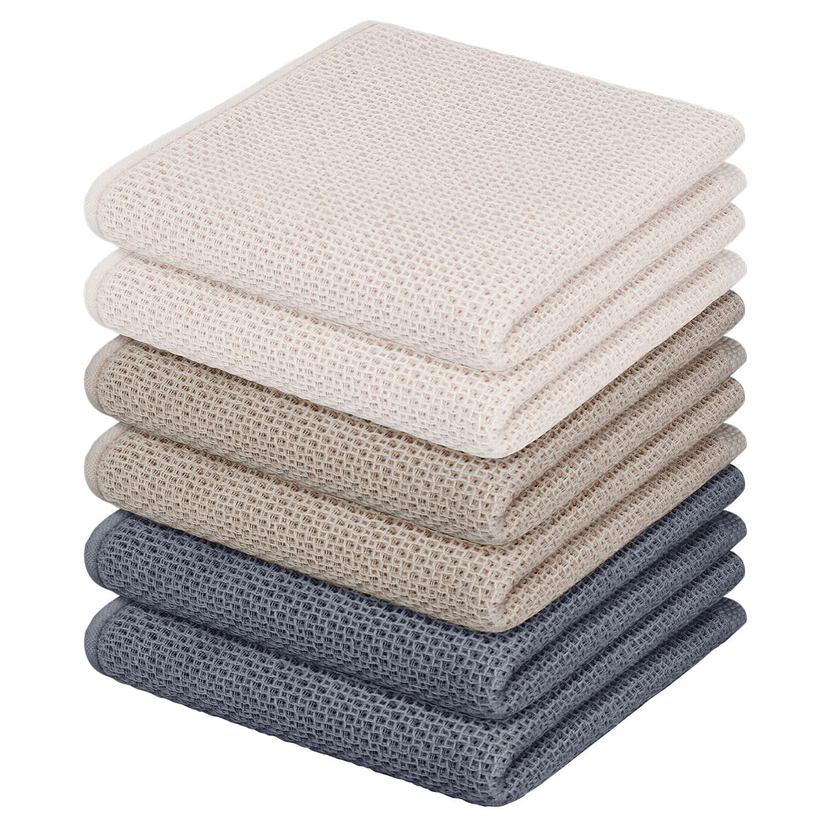 Nialnant 6 Pack Kitchen Towels and Dishcloths Sets,100% Cotton Soft Absorbent Quick Drying Dish Towels for Kitchen,Washing Dishes,12x12 Inches, Multi Color