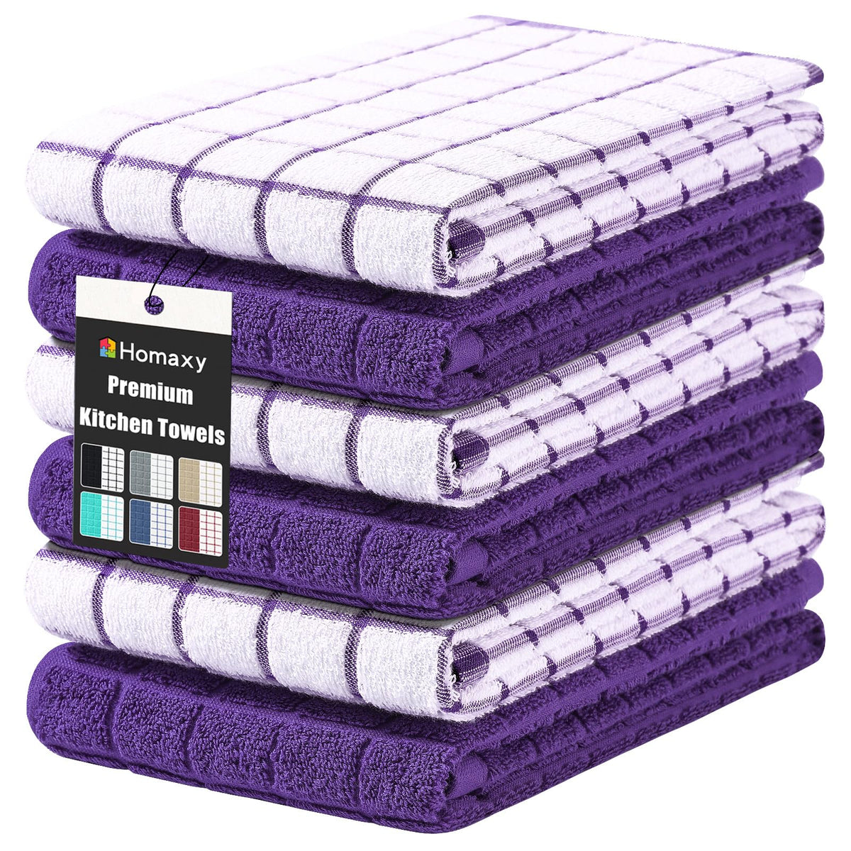 Homaxy Large Premium Cotton Kitchen Towels 16"x 28", 6 Pack, Grey