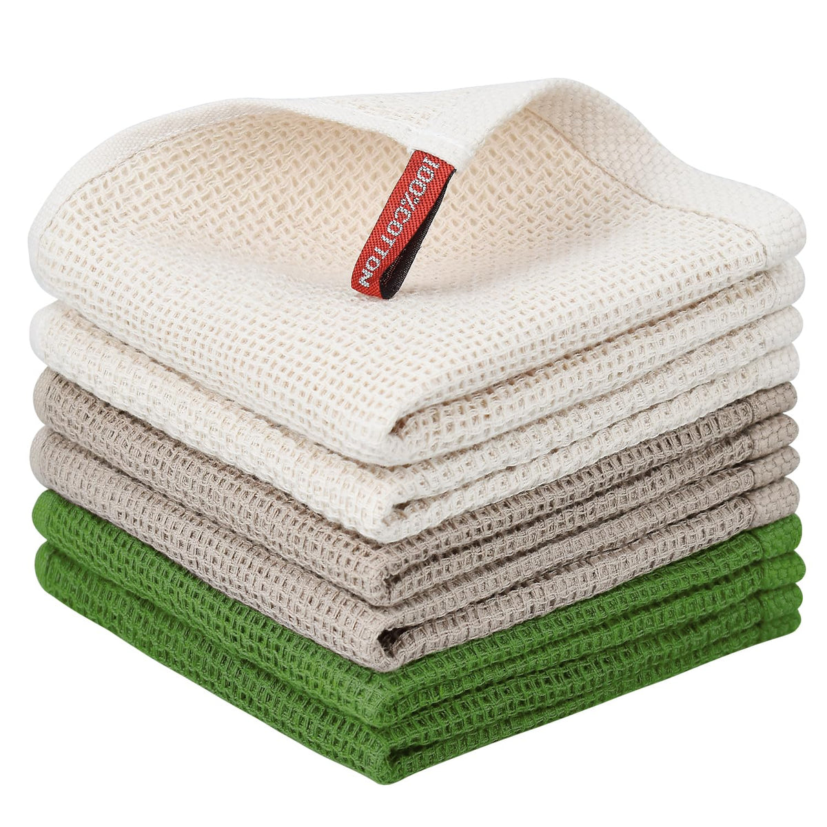 Nialnant 6 Pack Kitchen Towels and Dishcloths Sets,100% Cotton Soft Absorbent Quick Drying Dish Towels for Kitchen,Washing Dishes,12x12 Inches, Multi Color