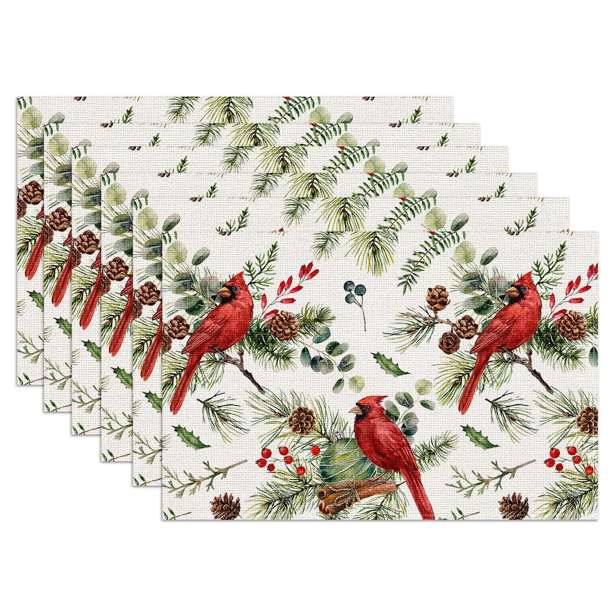Blue White Floral Placemats Set of 6, Chinoiserie Flower Linen Place Mat Washable Stain Resistant Table Mats for Farmhouse Kitchen Dining 12x18 Inch