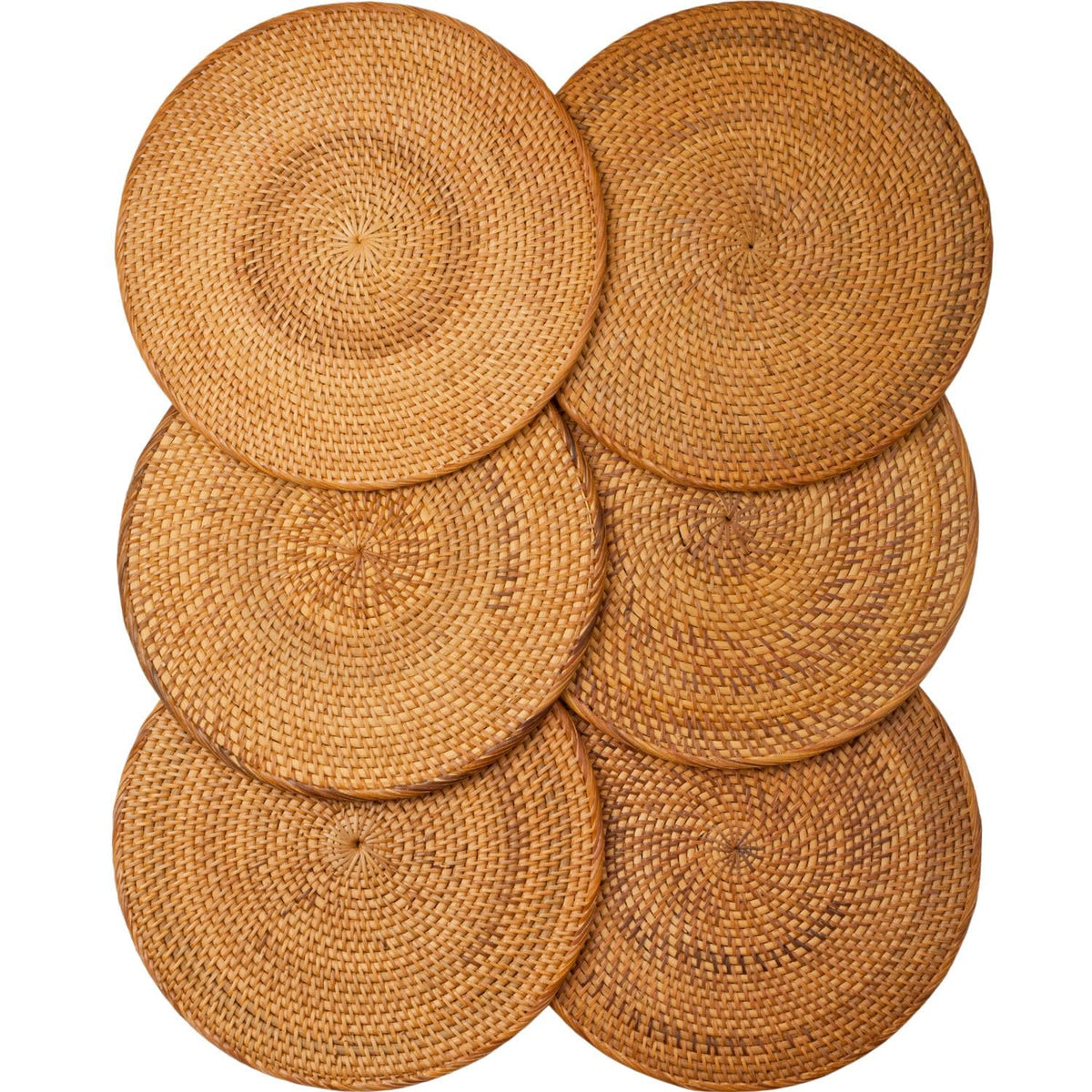 4-Pack Rattan Placemats - 13-inch Round Placemats (Natural Rattan Color) - Woven Place Mats, Round Table Mats - Wicker Chargers for Dinner Plates, Plate Chargers Boho