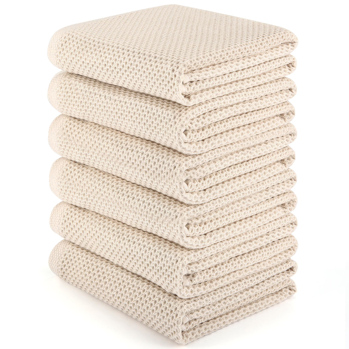 Large Kitchen Hand Towels,6 Pack Cotton Waffle Weave Dish Towel for Drying, Cleaning Cloth for Kitchen Dishes - Extra Absorbent and Soft - 16 x 28 inch (Cream-6 Pack)