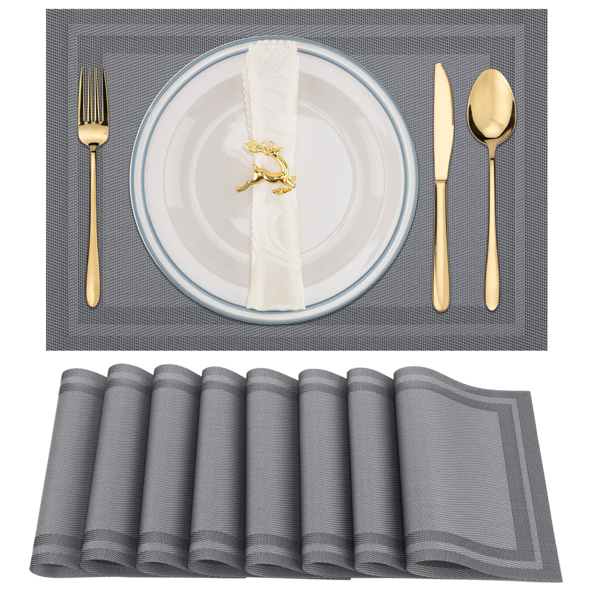 Winknowl Placemats Set of 4，Heat Resistant Woven Vinyl Washable PVC Place Mats，Non-Slip Stain Resistant Indoor/Outdoor Table Mats for Dining Table (Brown)