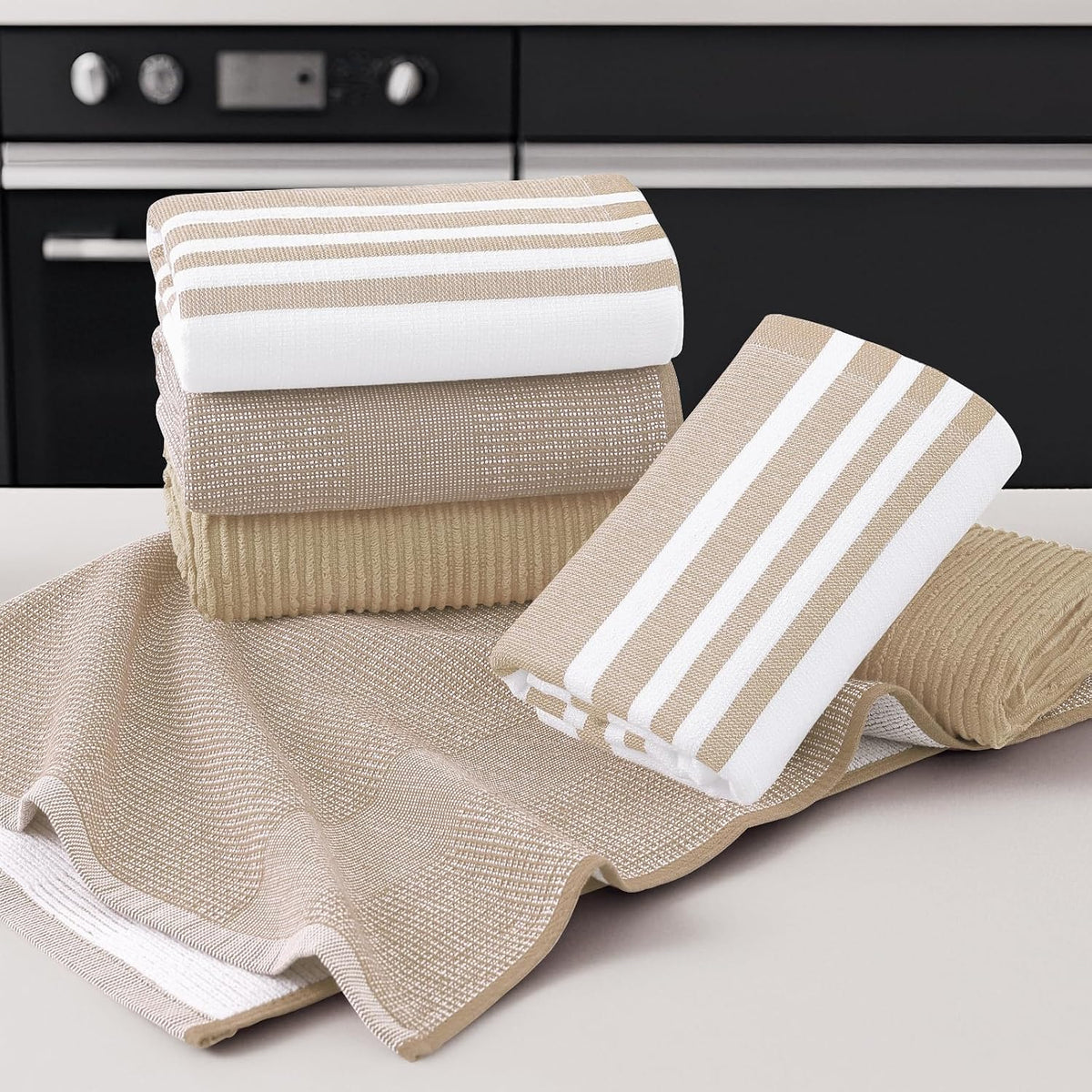Homaxy Cotton 380 GSM Premium Kitchen Towels, 18"x 28", 6 Pack, Khaki