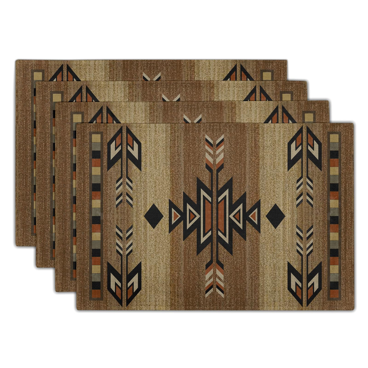 Giwawa Boho Ethnic Placemats Set of 4 Vintage Orange Brown Retro Flower Decorative Linen Table Place Mats 12"x18" Rustic Country Style Floral Place Mats Heat Resistance for Kitchen Dining Farmhouse