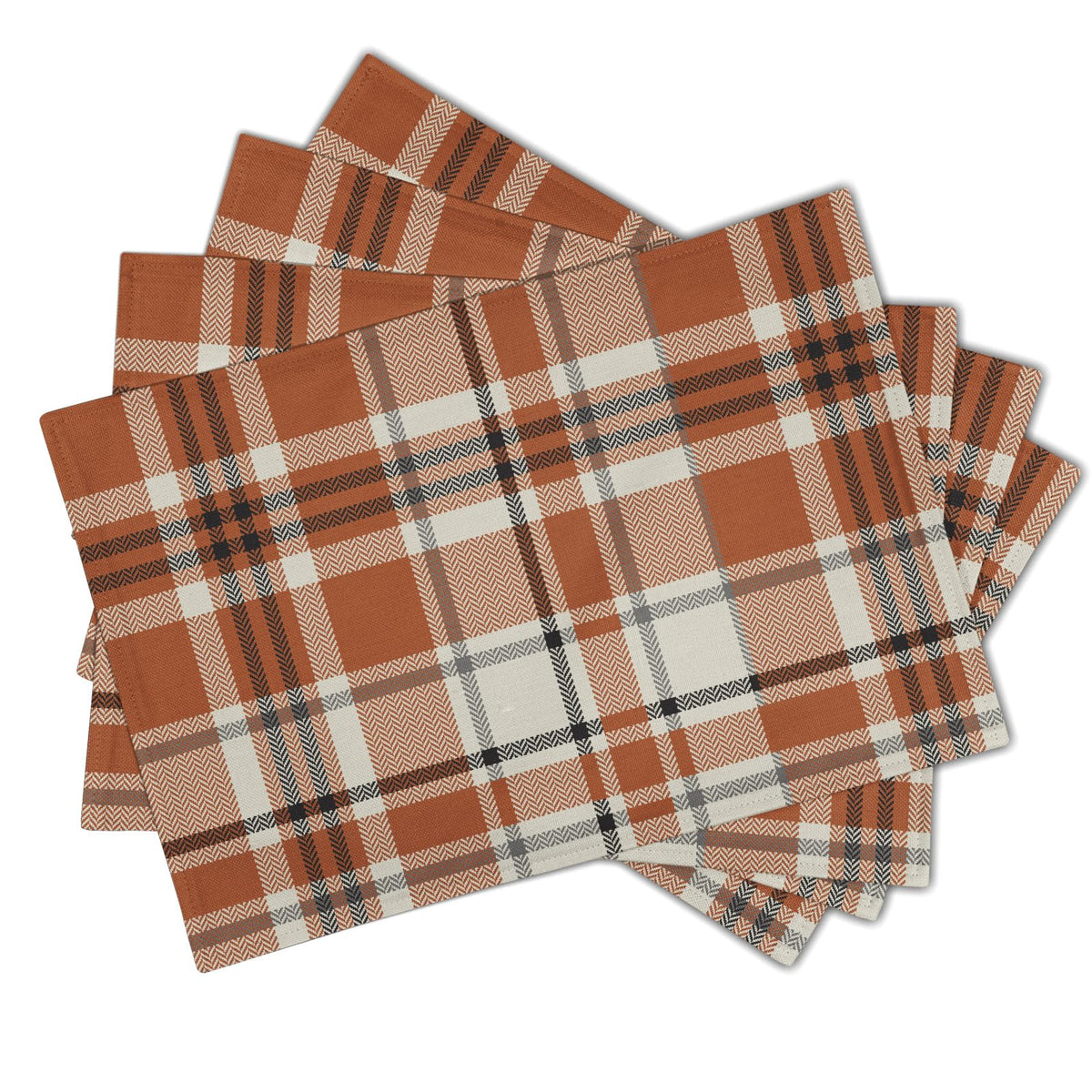Fall Plaid Placemats Set of 4 Orange Navy Blue Buffalo Plaid Thanksgiving Themed Table Mats Farmhouse Place Mats Washable Linen Placemat for Party Kitchen Dining Decor 12x18 Inch