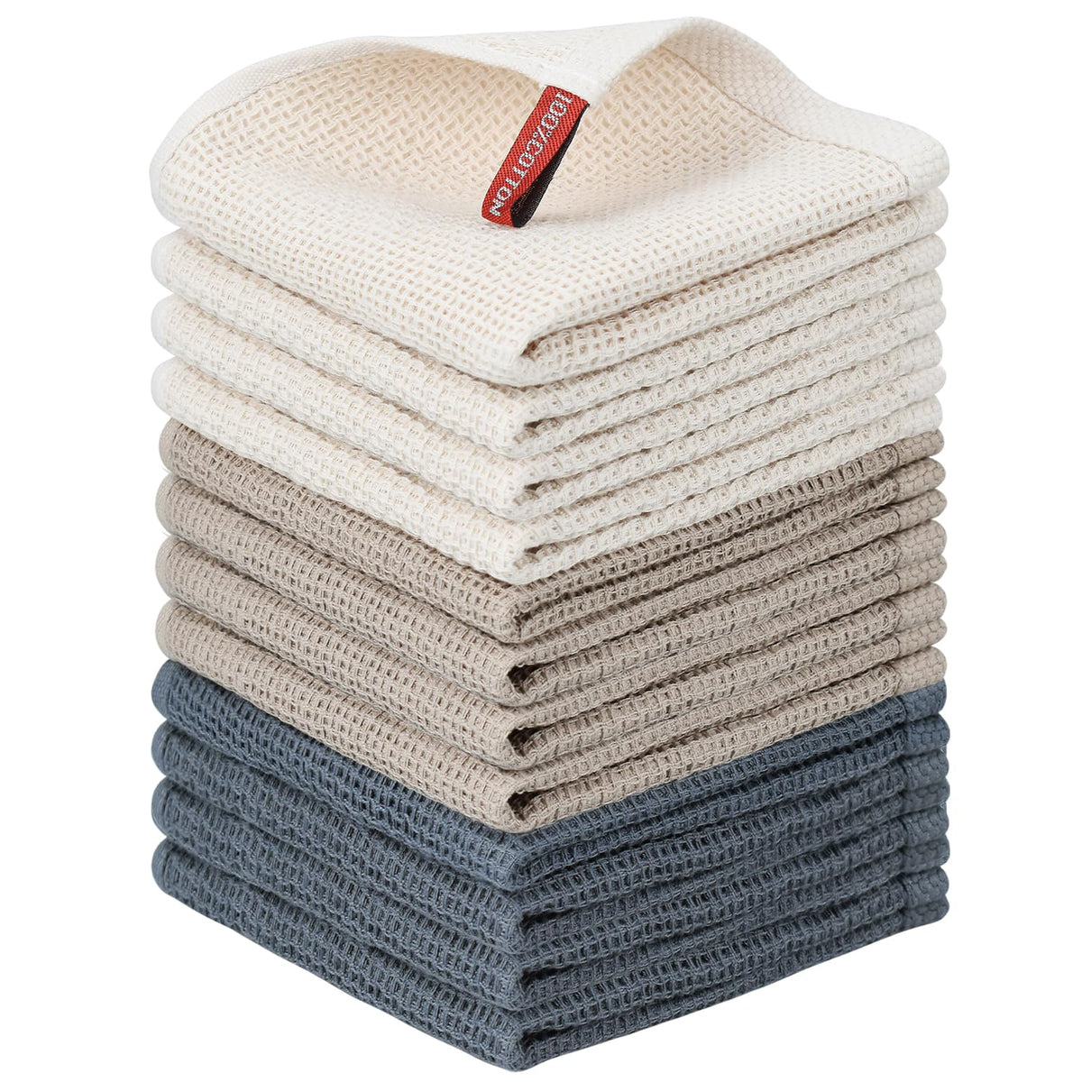 Nialnant 6 Pack Kitchen Towels and Dishcloths Sets,100% Cotton Soft Absorbent Quick Drying Dish Towels for Kitchen,Washing Dishes,12x12 Inches, Multi Color