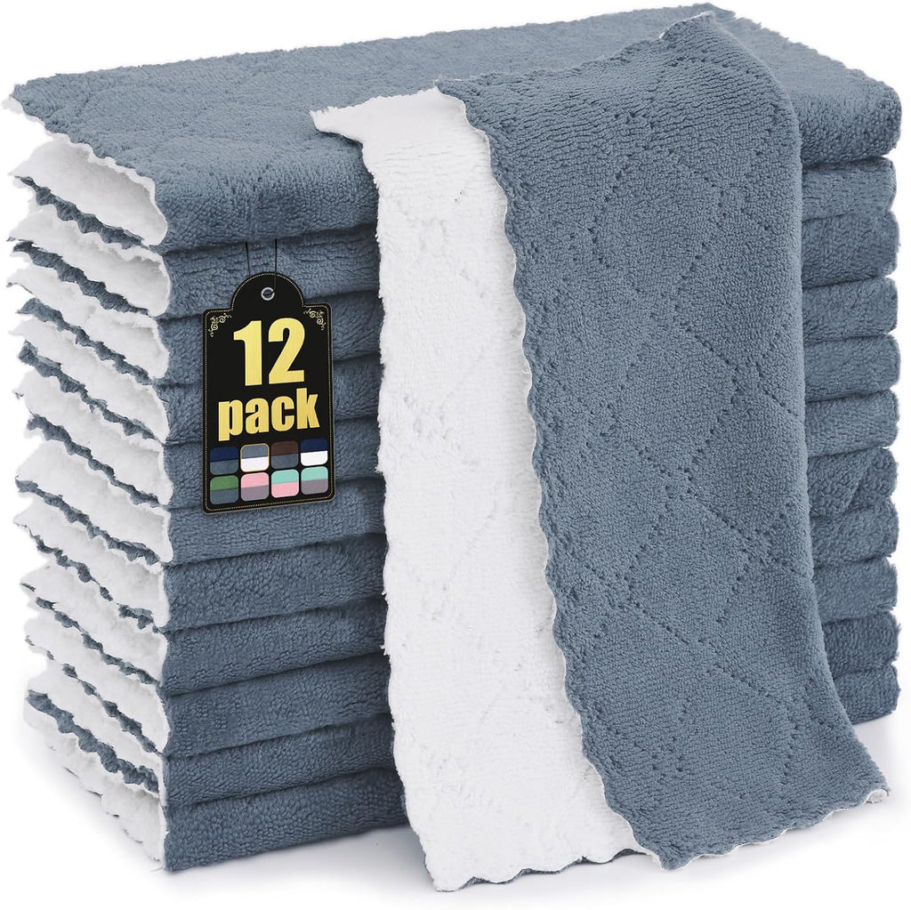 Mordimy 12 Pack Soft and Absorbent Kitchen Cloths, Dark Grey & White