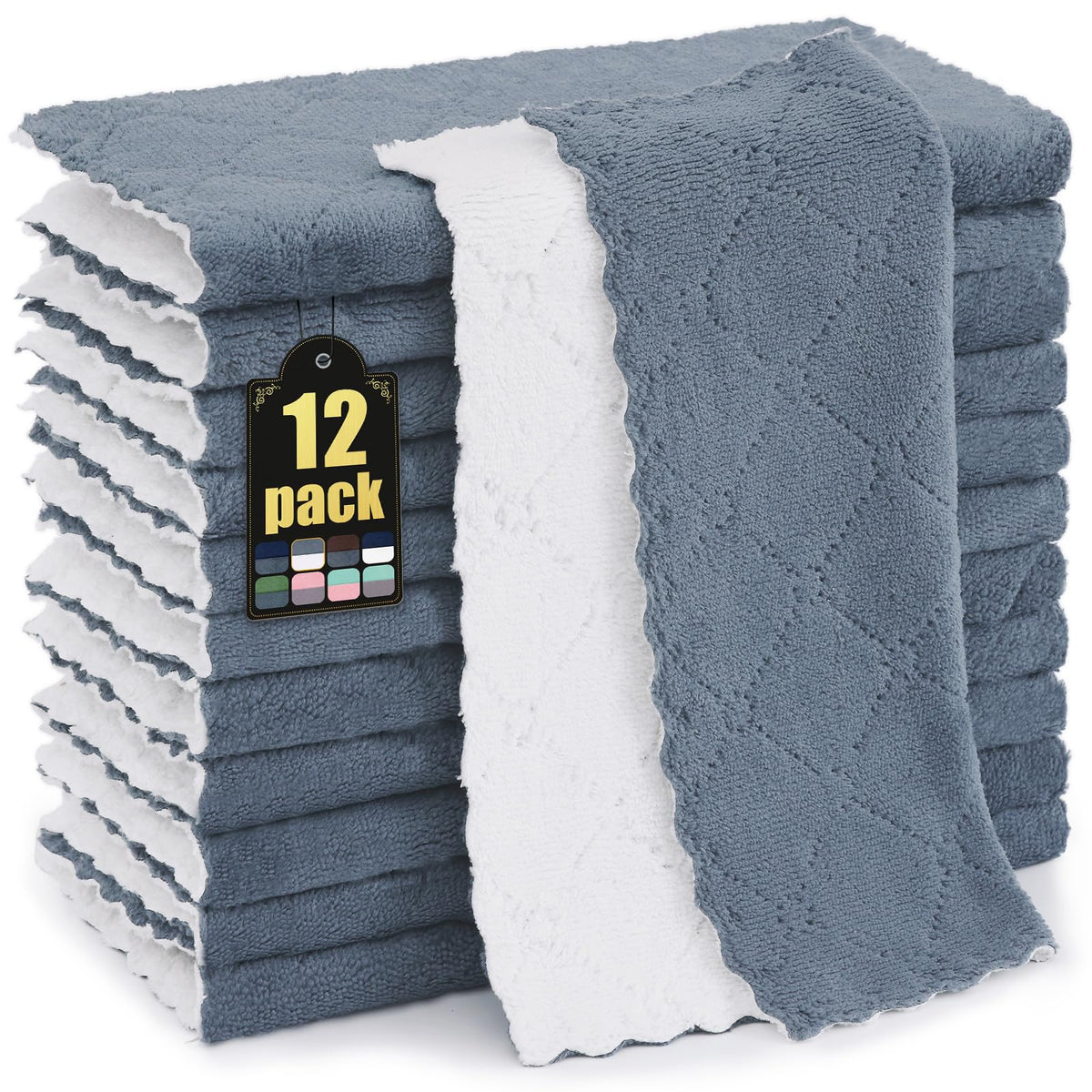Mordimy 12 Pack Soft and Absorbent Kitchen Cloths, Dark Grey & White