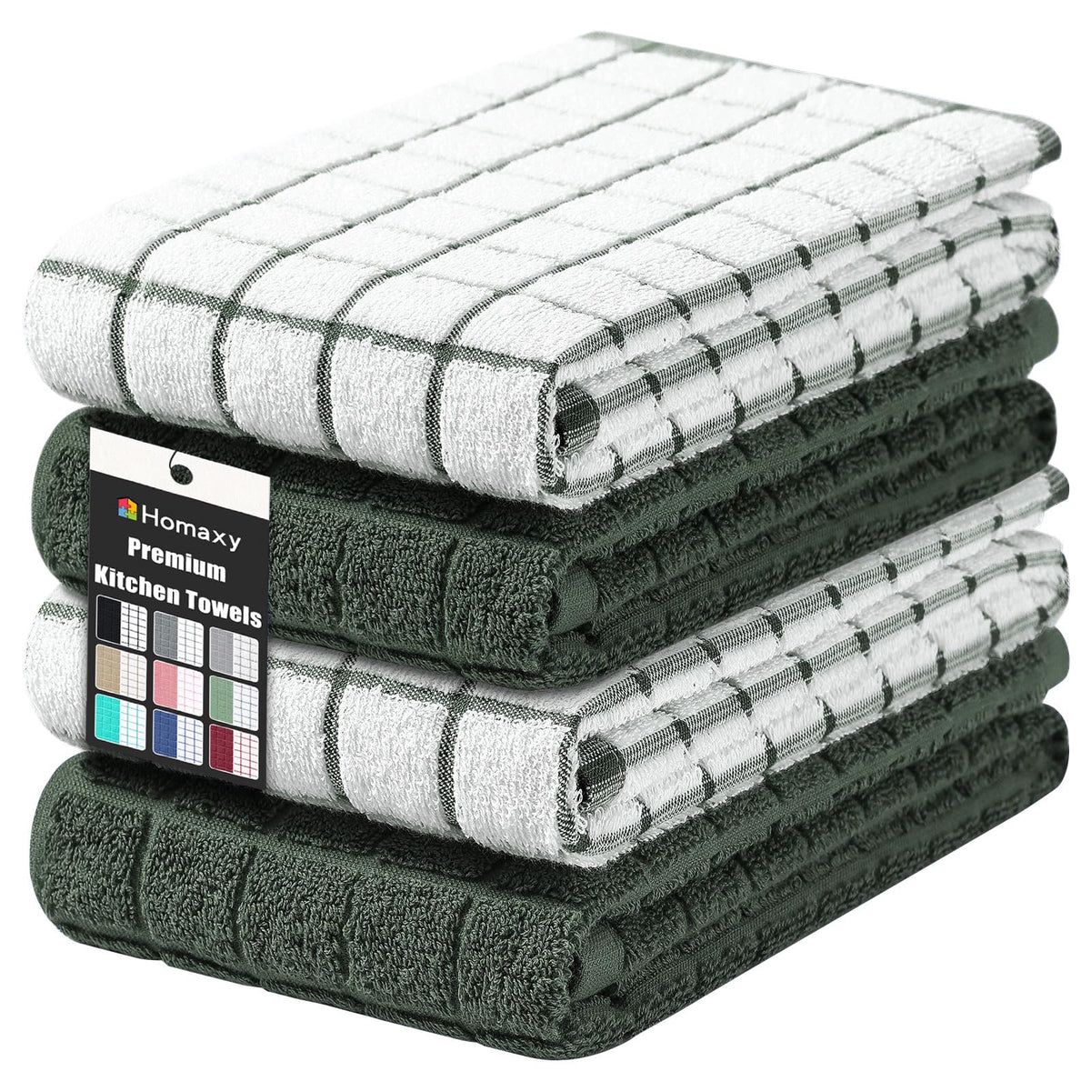 Homaxy Large Premium Cotton Kitchen Towels 16"x 28", 6 Pack, Grey