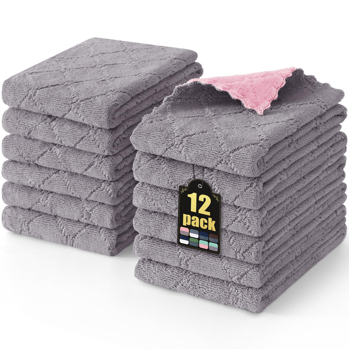 Mordimy 12 Pack Soft and Absorbent Kitchen Cloths, Dark Grey & White