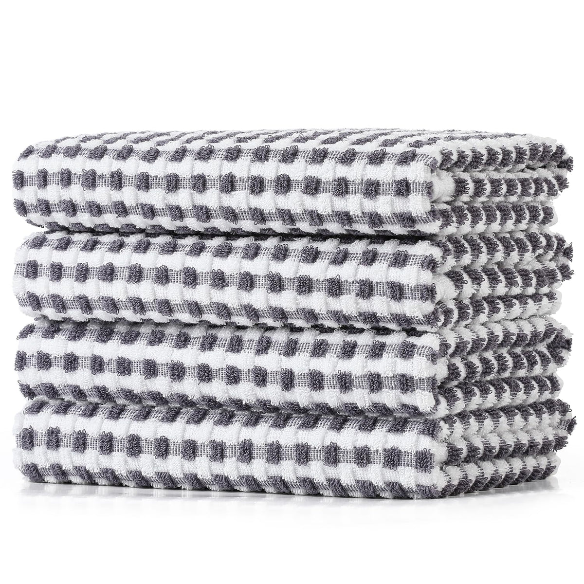 SALAS Cotton Dish Towels Cloths for Kitchen Drying Dishes, Lattice Terry Kitchen Towels, Absorbent Cloths with Hanging Loop, 16‘’ x 26‘’, 4 Packs, Wine Red and Black