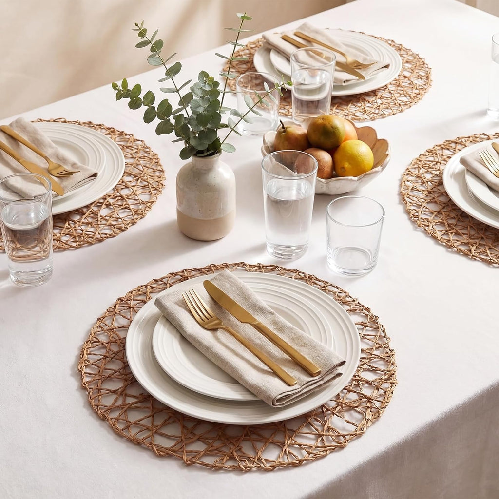 Threehoney Paper Braided Round Placemats, Set of 24, Brown, 13 in