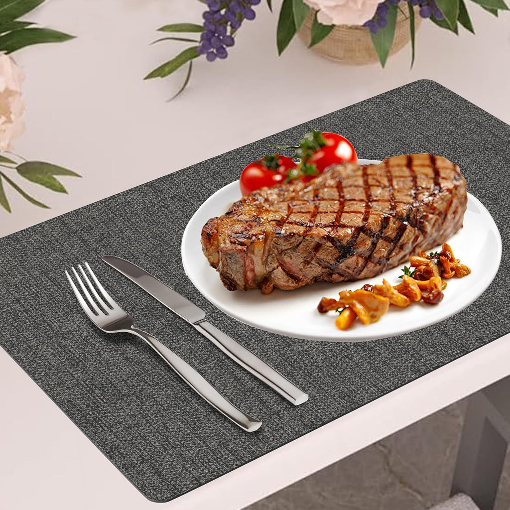 DOLOPL Placemats Set of 6, Reversible Faux Leather Place Mats, Charcoal