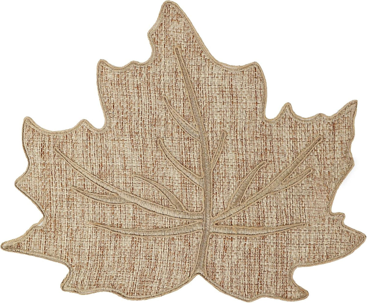 Feuille Fall Placemats Set of 4 – Leaf Placemats for Thanksgiving Harvest Natural Color Burlap, Polyester Autumn Placemats for Fall Decorations