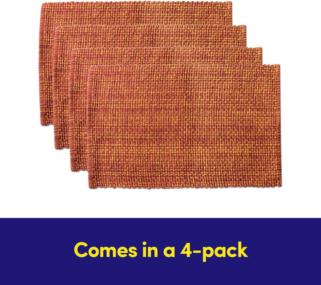 Sweet Home Collection 100% Cotton Placemats for Dining Room Rectangle Two Tone Woven Fabric 13" x 19" Soft Durable Table Mat Set, Set of 4, Rust