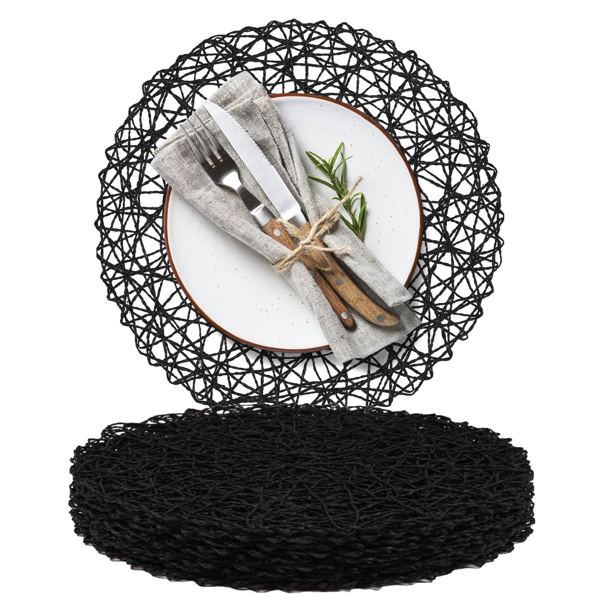 AHHFSMEI Paper Braided Round Placemats Set of 8 Natural Non-Slip Heat Resistant Table Mats for Dining Tables Woven Indoor & Outdoor Place mats(Coffee,8)