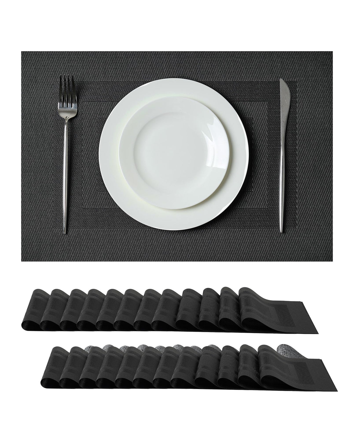 Beige White Placemats Set of 4 - Heat Resistant Non-Slip Place mats for Dining Table, Washable Durable PVC Vinyl Woven Table Mats(Beige White, 4)