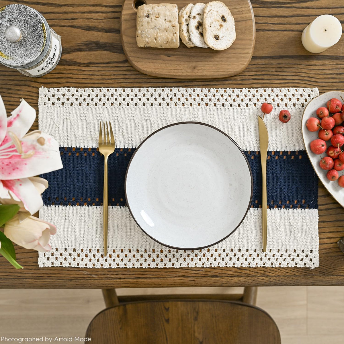 Artoid Mode Dark Blue Rustic Farmhouse Placemats Set of 4-12x18 Inch
