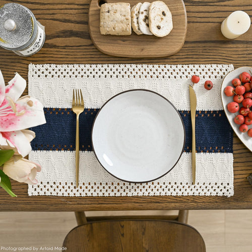 Artoid Mode Dark Blue Rustic Farmhouse Placemats Set of 4-12x18 Inch