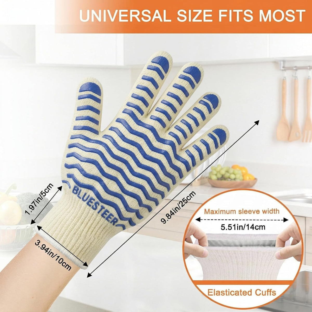 Oven Gloves 932°F Heat Resistant Oven Mitts with Fingers,1 Pair
