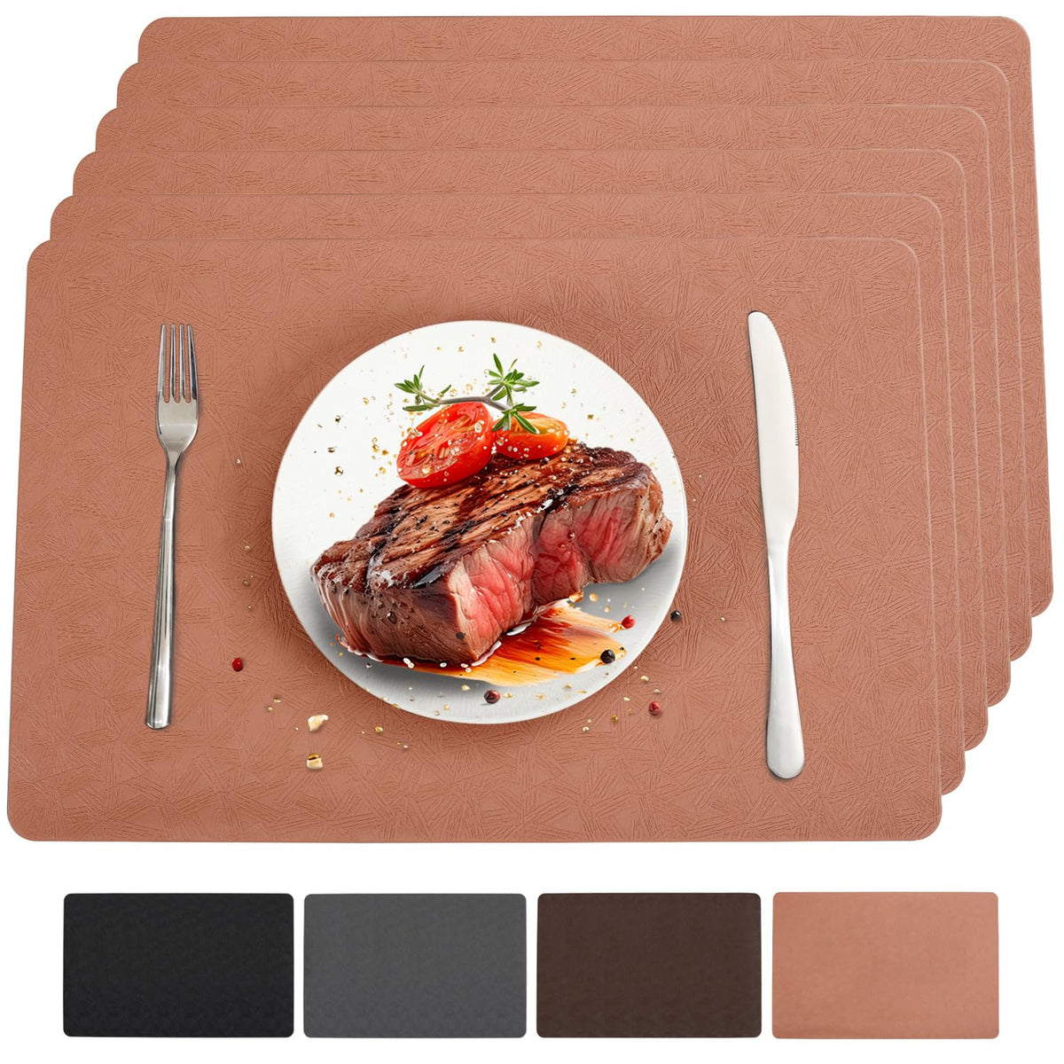 Vinyl Plastic Placemats Set of 6 Waterproof Wipeable Table Mats
